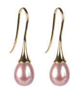 Øreringe i forgyldt Sterling sølv med dråbeformet lys rosa ferskvands kulturperle.